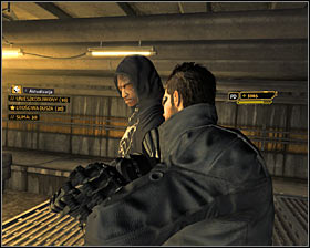 If you chose the western sewers tunnel, youll meet four opponents and two of them will stand closer to you that others #1 - (4) Peaceful solution: Getting into the Harvesters hideout - Find Vasili Sevchenkos GPL Device - Deus Ex: Human Revolution - Game Guide and Walkthrough