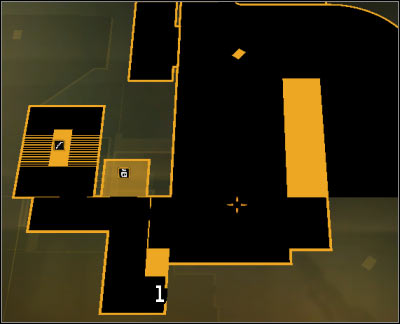Map legend: 1 - Start place of exploration of the Harvesters hideout on level 1 - (5) Peaceful solution: Going through the Harvesters hideout - Find Vasili Sevchenkos GPL Device - Deus Ex: Human Revolution - Game Guide and Walkthrough