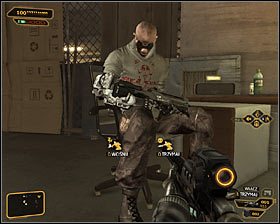 You can bypass the turret using your camouflage (the Glass-Shield Cloaking System augmentation) or use another tactics - (5) Peaceful solution: Going through the Harvesters hideout - Find Vasili Sevchenkos GPL Device - Deus Ex: Human Revolution - Game Guide and Walkthrough