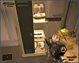 Go to the southern room of the warehouse and interact with a locker #1 marked by the game - (4) Aggressive solution: Retrieving the package from the shed - Stowing Away - Deus Ex: Human Revolution - Game Guide and Walkthrough