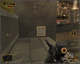 If you do not want to use the door, just jump over the southern railing in order to land on the lower part of the roof #1 - (5) Peaceful solution: Getting inside the port warehouse - Stowing Away - Deus Ex: Human Revolution - Game Guide and Walkthrough