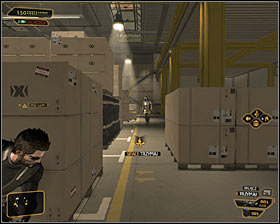 A main port warehouse area is patrolled by three enemies and you should eliminate them only if you have managed to disable the security camera here - (6) Peaceful solution: Getting to the administrator Wangs office - Stowing Away - Deus Ex: Human Revolution - Game Guide and Walkthrough