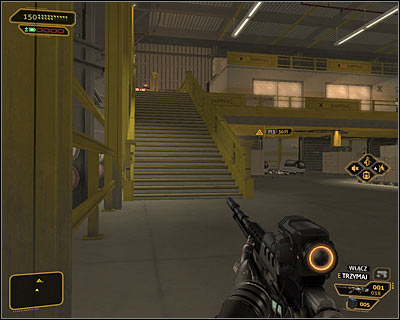 Sooner or later youll need to get to the Wangs office and the easiest way to do so is to choose stairs in the western part of the warehouse (screen above) - (6) Peaceful solution: Getting to the administrator Wangs office - Stowing Away - Deus Ex: Human Revolution - Game Guide and Walkthrough