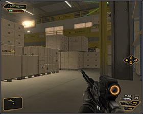 At the end eliminate the guard which patrols the eastern part of the warehouse #1 - (6) Peaceful solution: Getting to the administrator Wangs office - Stowing Away - Deus Ex: Human Revolution - Game Guide and Walkthrough