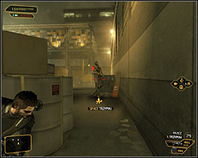 Once youre outside, take a look at guards here - (1) Peaceful solution: Reaching the main square - Rescuing Megan and Her Team - Deus Ex: Human Revolution - Game Guide and Walkthrough