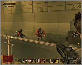 Move quickly to the south east, staying close to the eastern building wall #1, so you should be noticed by a defensive turret - (1) Peaceful solution: Reaching the main square - Rescuing Megan and Her Team - Deus Ex: Human Revolution - Game Guide and Walkthrough