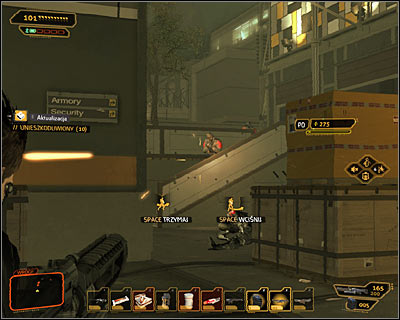 Make sure youre behind a cover, preferably in such place from which you can see the stairs and opponents emerging there (screen above) - (1) Aggressive solution: Reaching the main square - Rescuing Megan and Her Team - Deus Ex: Human Revolution - Game Guide and Walkthrough