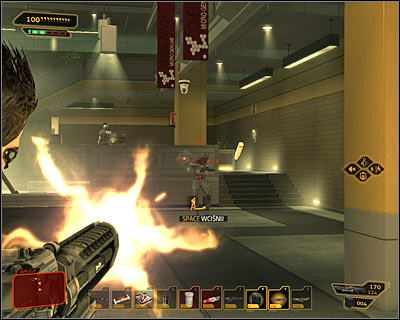 Carefully move towards the building lobby, shooting at enemies there (screen above) - (4) Aggressive solution: Finding Nia Colvin - Rescuing Megan and Her Team - Deus Ex: Human Revolution - Game Guide and Walkthrough