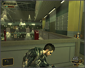 Return to the central balcony and find the stairs leading to the top, third level of the building #1 - (5) Aggressive solution: Finding Eric Koss - Rescuing Megan and Her Team - Deus Ex: Human Revolution - Game Guide and Walkthrough