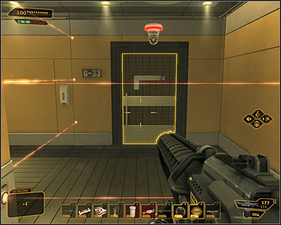 Your mission goal is the door leading to the room G-33, located in the northwestern part of this floor #1 (screen above) - (5) Aggressive solution: Finding Eric Koss - Rescuing Megan and Her Team - Deus Ex: Human Revolution - Game Guide and Walkthrough