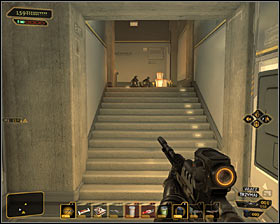 After using a ladder, head towards the only usable door #1 - (1) Getting inside the station - Shutting Down Darrows Signal - Deus Ex: Human Revolution - Game Guide and Walkthrough