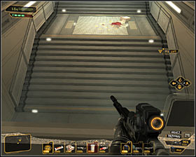 If you havent disabled a defensive turret #1, make sure to destroy it now, or wait for a good moment to exit the command center - (4) Crossing through the tower - Shutting Down Darrows Signal - Deus Ex: Human Revolution - Game Guide and Walkthrough