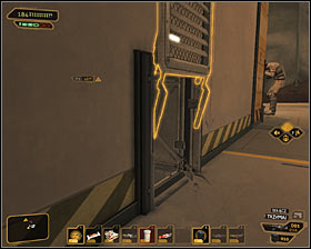 Locate a large crate in the western part of the hall #1 and move it a little (the Move/Throw Heavy Objects augmentation needed) in order to reveal an entrance to the air vent #2 - (5) Crossing through the station - Shutting Down Darrows Signal - Deus Ex: Human Revolution - Game Guide and Walkthrough