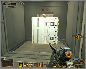 After reaching a corridor leading west you should notice, that there are two active security cameras near #1 - (6) Peaceful solution: Reaching the William Taggarts hideout - Shutting Down Darrows Signal - Deus Ex: Human Revolution - Game Guide and Walkthrough