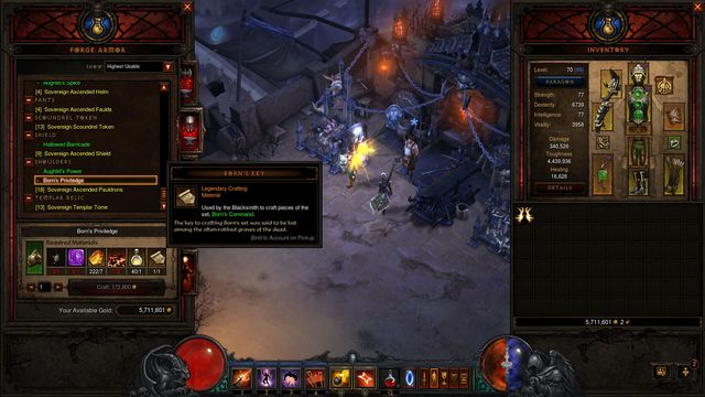 To craft this item, you need the borns key, which you obtain in Act I - The list of all Materials and Locations - Crafting - Diablo III: Reaper of Souls - Game Guide and Walkthrough