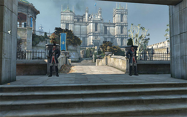 Wait for the boat to dock and Take the passage to [Dunwall Tower] (the above screenshot) - Encounter with The Emperess - Prologue - Returning Home - Dishonored - Game Guide and Walkthrough