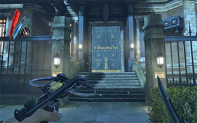 The building that doctor Galvani lives in is located on the square between the two walls of light, so it won't be long before you find it - Breaking into Doctor Galvani's House - Mission 2 - High Overseer Campbell - Dishonored - Game Guide and Walkthrough