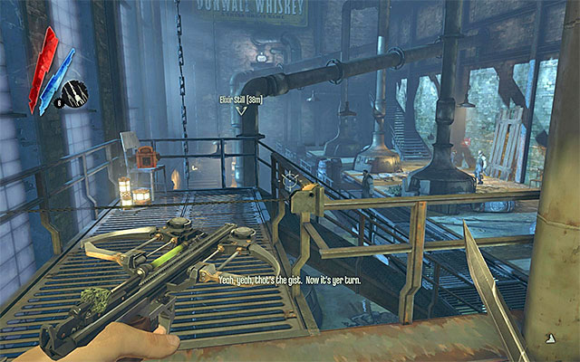 If you have decided for the variant with the main entrance, go straight ahead and stop in the spot shown in the above screenshot - Contaminating the bootleg elixir in the Bottle Street Gang's headquarters - Mission 2 - High Overseer Campbell - Dishonored - Game Guide and Walkthrough