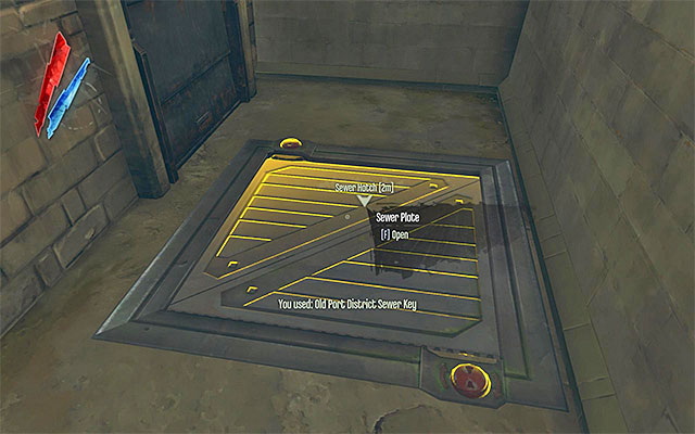 Use the key to open the manhole located nearby and jump down to the sewers - Exploring the sewers - The Hound Pits Pub #3 - Dishonored - Game Guide and Walkthrough