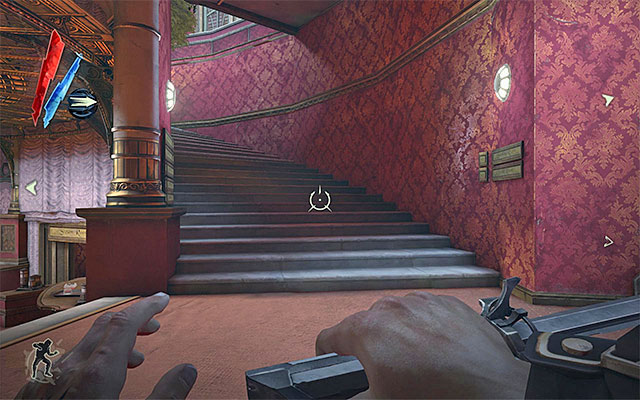 Remain in the club's main area and find the stairs to the second floor ( the above screenshot) - Exploring the Golden Cat club - Mission 3 - House of Pleasure - Dishonored - Game Guide and Walkthrough