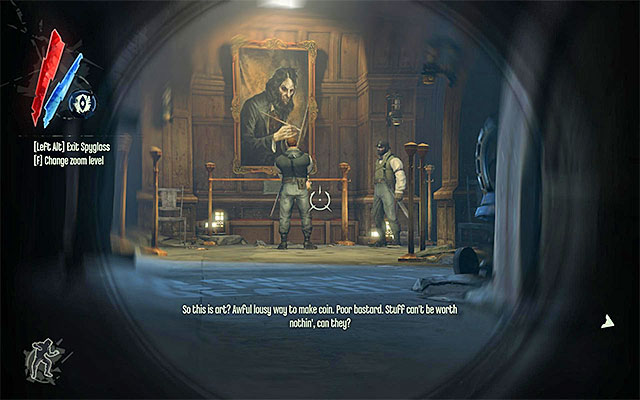 The first floor is patrolled by two gangters and, if you want to explore the area, it would be good to eliminate them quietly - Exploring the Art Dealer's Apartment - Mission 3 - House of Pleasure - Dishonored - Game Guide and Walkthrough