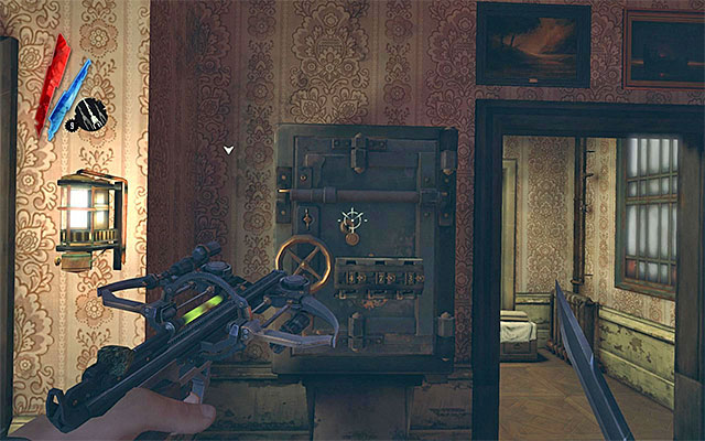 On the second floor of Pratchett's apartment, there is a safe (the above screenshot) - Exploring Pratchett's apartment and the neighboring houses - Mission 4 - The Royal Physician - Dishonored - Game Guide and Walkthrough