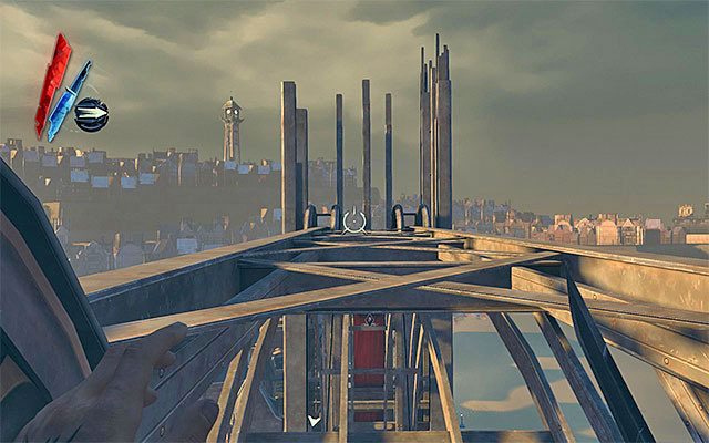 Climbing the chains and jumping onto the ledges is a more difficult approach - Reaching the other side of the drawbridge - Mission 4 - The Royal Physician - Dishonored - Game Guide and Walkthrough