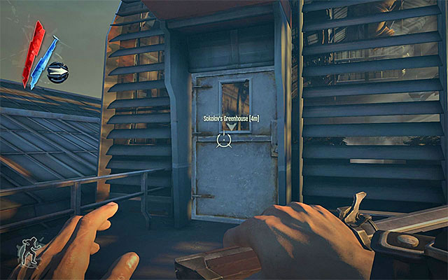 Regardless of how you got here, you need to take the door to Sokolov's Greenhouse (the above screenshot) - Finding Sokolov - Mission 4 - The Royal Physician - Dishonored - Game Guide and Walkthrough
