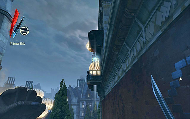 The other one of the possible places, you can teleport from the balcony to, is the highest located balcony of the guard quarters - Infiltrating the Boyle Estate - Mission 5 - Lady Boyles Last Party - Dishonored - Game Guide and Walkthrough