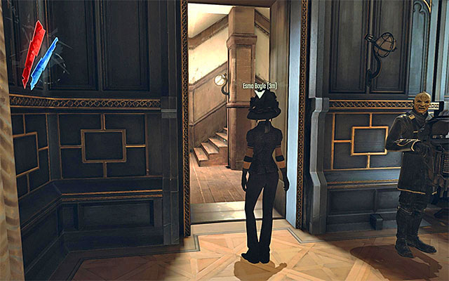 I recommend that, in order to get to Esma's bedroom, you use the service staircase next to the ballroom (the above screenshot), especially that you won't be stopped by anyone if you do - Choosing your way of eliminating Lady Boyle - Mission 5 - Lady Boyles Last Party - Dishonored - Game Guide and Walkthrough