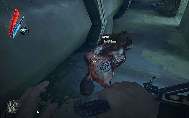 Turn your attention to the corpse on the right - Reaching the waterlock top level - Mission 6 - Return to the Tower - Dishonored - Game Guide and Walkthrough