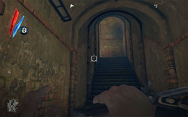 If you do not want to take the main stairs, you can take one of the two passages located in the abovementioned kitchen - the stairs (the above screenshot) or the hole located above the trash container - Exploring the Dunwall Tower Ground Floor - Mission 6 - Return to the Tower - Dishonored - Game Guide and Walkthrough
