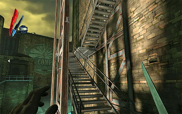 You may now pull the lever on the left (Stair Control) - Reaching the location where Corvo's gear was dropped - Mission 7 - The Flooded District - Dishonored - Game Guide and Walkthrough