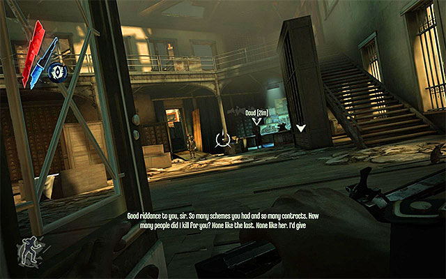Notice here that the game gives you the opportunity to choose whether you want to kill Daud, or merely humiliate him by stealing from him and letting him live - Choosing how to eliminate Daud - Mission 7 - The Flooded District - Dishonored - Game Guide and Walkthrough