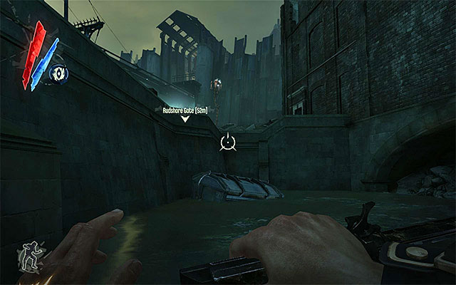 Variant 2; approach the quarantine wall from the right) If you want to approach the quarantine wall from the right, you need to walk near the building in which the survivors stayed - Getting across the quarantine wall - Mission 7 - The Flooded District - Dishonored - Game Guide and Walkthrough