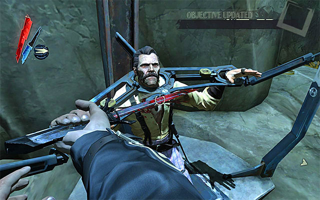 Approach the imprisoned Slackjaw and use your blade, or your pistol, to kill him - Obtaining the access key to the second part of the sewers - Mission 7 - The Flooded District - Dishonored - Game Guide and Walkthrough
