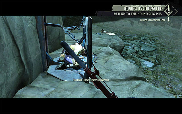Before you leave (more about it in the subsection entitled Summary), make sure that you have the sewer key on you, and use it to free Slackjaw - Obtaining the access key to the second part of the sewers - Mission 7 - The Flooded District - Dishonored - Game Guide and Walkthrough
