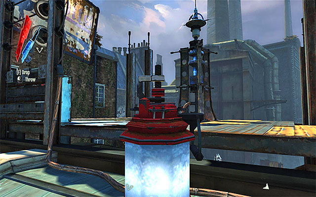 Now, carry the filled tank over to the external balcony - Activating the arc pylon on the workshops roof - Mission 8 - The Loyalists - Dishonored - Game Guide and Walkthrough