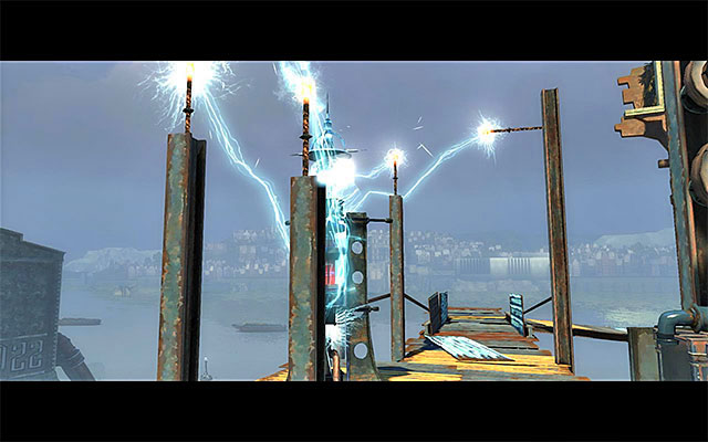 Wait for the arc pylon to activate, and either kill or stun (depending on your earlier decision) the enemies around - Activating the arc pylon on the workshops roof - Mission 8 - The Loyalists - Dishonored - Game Guide and Walkthrough