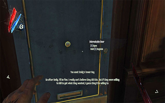 Since Samuel will approach the tower (and not the docks as he usually does) it's best to use the key you have just obtained, to open the nearby door (the above screenshot) - Meeting with Samuel - Mission 8 - The Loyalists - Dishonored - Game Guide and Walkthrough