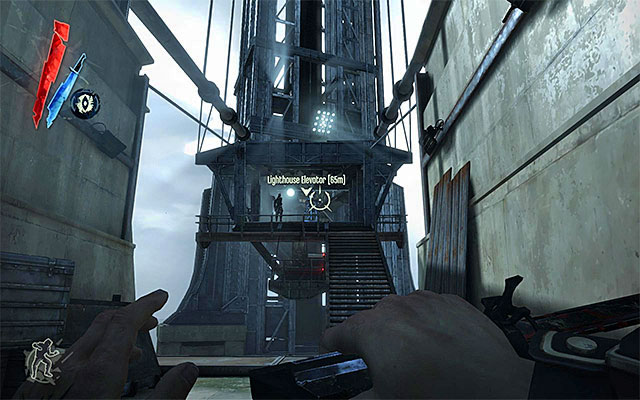 Continue forward, or up the chain - Reaching the Lighthouse elevator - Mission 9 - The Light at the End - Dishonored - Game Guide and Walkthrough