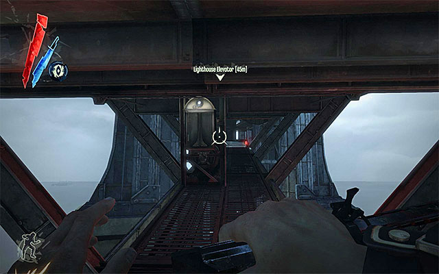 You have probably noticed already that on the bridge ahead of you, there is an active arc pylon so, you need to react to this inconvenience - Reaching the Lighthouse elevator - Mission 9 - The Light at the End - Dishonored - Game Guide and Walkthrough
