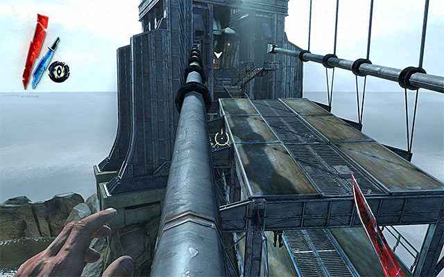 In my opinion, the best way to go around the arc pylon, is to climb using the structure's construction elements (the above screenshot) - Reaching the Lighthouse elevator - Mission 9 - The Light at the End - Dishonored - Game Guide and Walkthrough