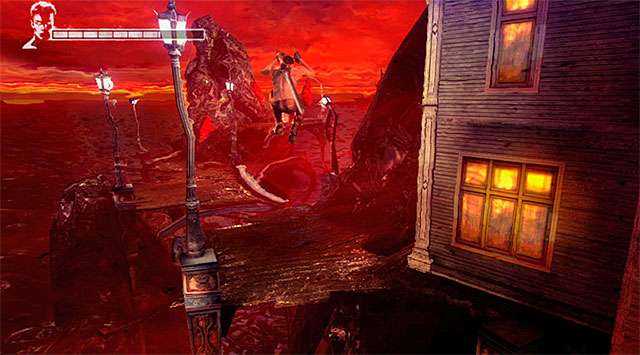Stay in the place where you had freed a soul and go along the left path (screen above), making few easy jumps on your way - Going through the first part of the funfair - 1: Found - DMC: Devil May Cry - Game Guide and Walkthrough