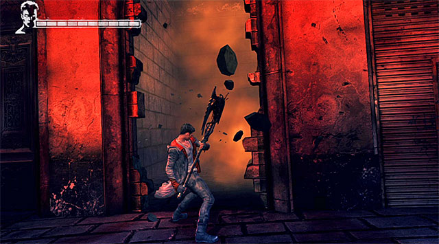 Left corridor leads to a Divinity Statue and a wall through which you can go using an Arbiter - Defeating the first group of monsters - 3: Bloodline - DMC: Devil May Cry - Game Guide and Walkthrough
