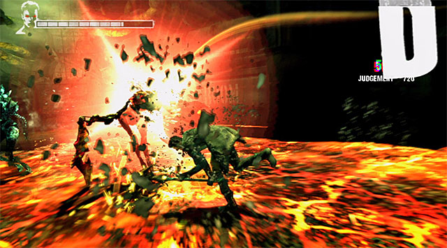 Activate a demon mode when fighting with Hell Knight to avoid damage from lava - Main battle in the second warehouse - 5: Virility - DMC: Devil May Cry - Game Guide and Walkthrough