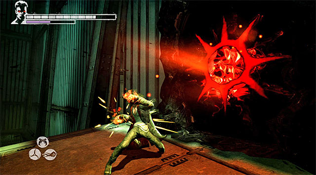 SECRET ROOM: If you repeat this mission with Eryx gauntlets from the sixth level, you can use them to destroy a glowing part of a wall on the right - Main battle in the second warehouse - 5: Virility - DMC: Devil May Cry - Game Guide and Walkthrough