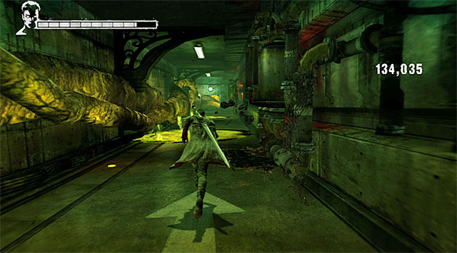 Return to the crossroads and choose a corridor with two spots of acid (screen above) - Getting to the mixing room - 5: Virility - DMC: Devil May Cry - Game Guide and Walkthrough