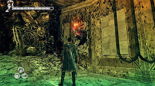 After reaching the bottom level, go through the wall using Eryx - Pursuit of harpies - part number two - 8: Eyeless - DMC: Devil May Cry - Game Guide and Walkthrough