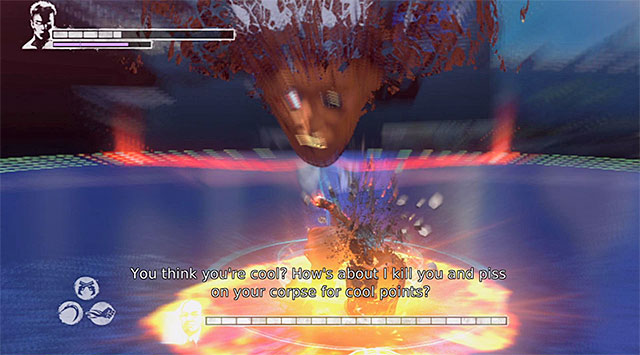 Another fact is that you have to hit three red marks instead of two - Boss: Bob Barbas - third part of the battle - 10: Bad News - DMC: Devil May Cry - Game Guide and Walkthrough